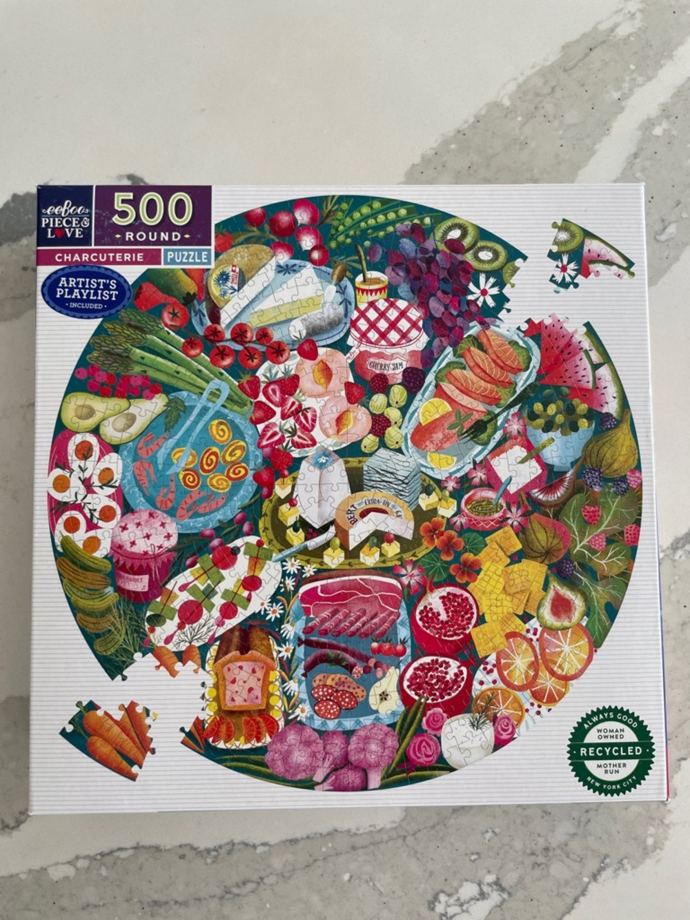 Eeboo 500-Piece Round Charcuterie Puzzle - Vibrant Multicolor